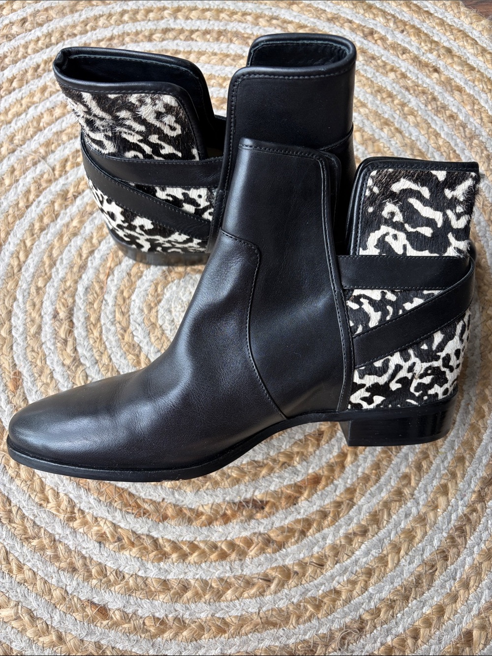 Michael Kors Black and White Animal Print Ankle Boots - Picture 2 of 4